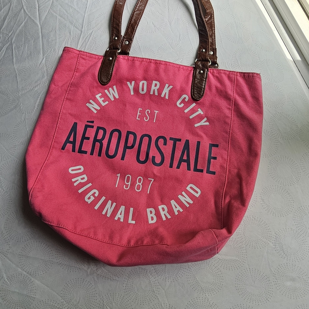 Aeropostale Hot Pink and Brown Y2K Style Canvas Tote